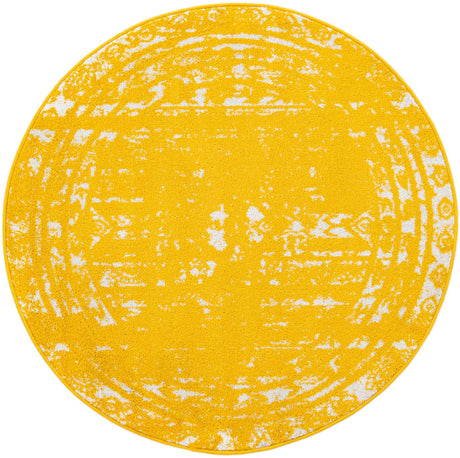 Yellow 4' 1 x 4' 1 Lennon Round Area Rug 100% Polypropylene Vintage Distressed Look Modern Contemporary Carpet for Home Decor for Sale at Rug Engine