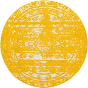 Yellow 3' 1 x 3' 1 Lennon Round Area Rug 100% Polypropylene Vintage Distressed Look Modern Contemporary Carpet for Home Decor for Sale at Rug Engine