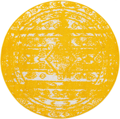 Yellow 3' 1 x 3' 1 Lennon Round Area Rug 100% Polypropylene Vintage Distressed Look Modern Contemporary Carpet for Home Decor for Sale at Rug Engine