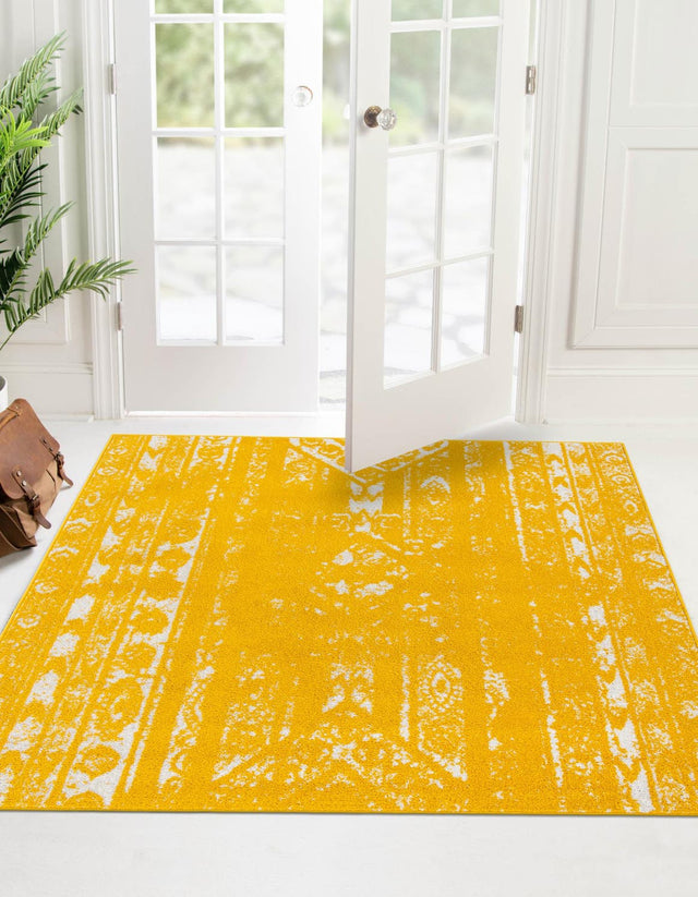 Yellow 7' 1 x 7' 1 Lennon Square Area Rug 100% Polypropylene Vintage Distressed Look Modern Contemporary Carpet for Home Decor for Sale at Rug Engine