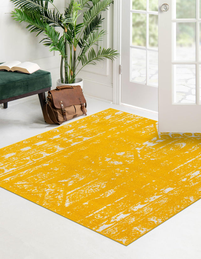 Yellow 5' 3 x 5' 3 Lennon Square Area Rug 100% Polypropylene Vintage Distressed Look Modern Contemporary Carpet for Home Decor for Sale at Rug Engine