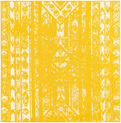 Yellow 5' 3 x 5' 3 Lennon Square Area Rug 100% Polypropylene Vintage Distressed Look Modern Contemporary Carpet for Home Decor for Sale at Rug Engine