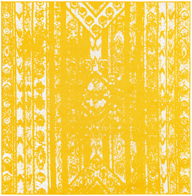 Yellow 5' 3 x 5' 3 Lennon Square Area Rug 100% Polypropylene Vintage Distressed Look Modern Contemporary Carpet for Home Decor for Sale at Rug Engine