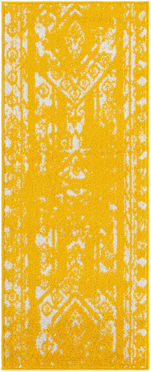 Yellow 2' x 5' 3 Lennon Runner Area Rug 100% Polypropylene Vintage Distressed Look Modern Contemporary Carpet for Home Decor for Sale at Rug Engine