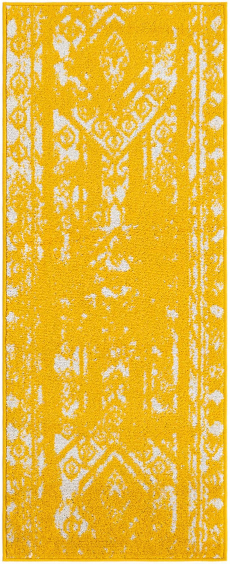 Yellow 2' x 5' 3 Lennon Runner Area Rug 100% Polypropylene Vintage Distressed Look Modern Contemporary Carpet for Home Decor for Sale at Rug Engine