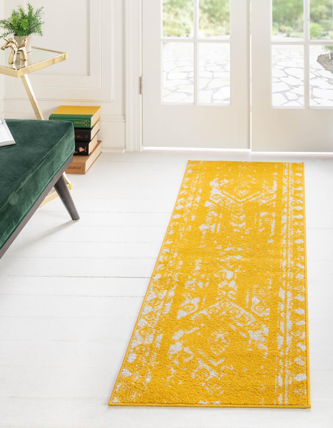 Yellow 2' x 5' 3 Lennon Runner Area Rug 100% Polypropylene Vintage Distressed Look Modern Contemporary Carpet for Home Decor for Sale at Rug Engine