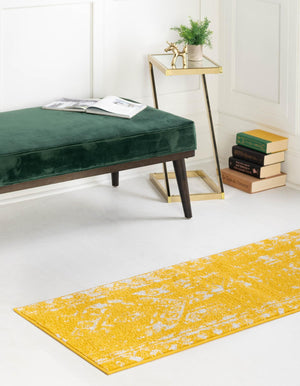 Yellow 3' 3 x 14' 1 Lennon Runner Area Rug 100% Polypropylene Vintage Distressed Look Modern Contemporary Carpet for Home Decor for Sale at Rug Engine