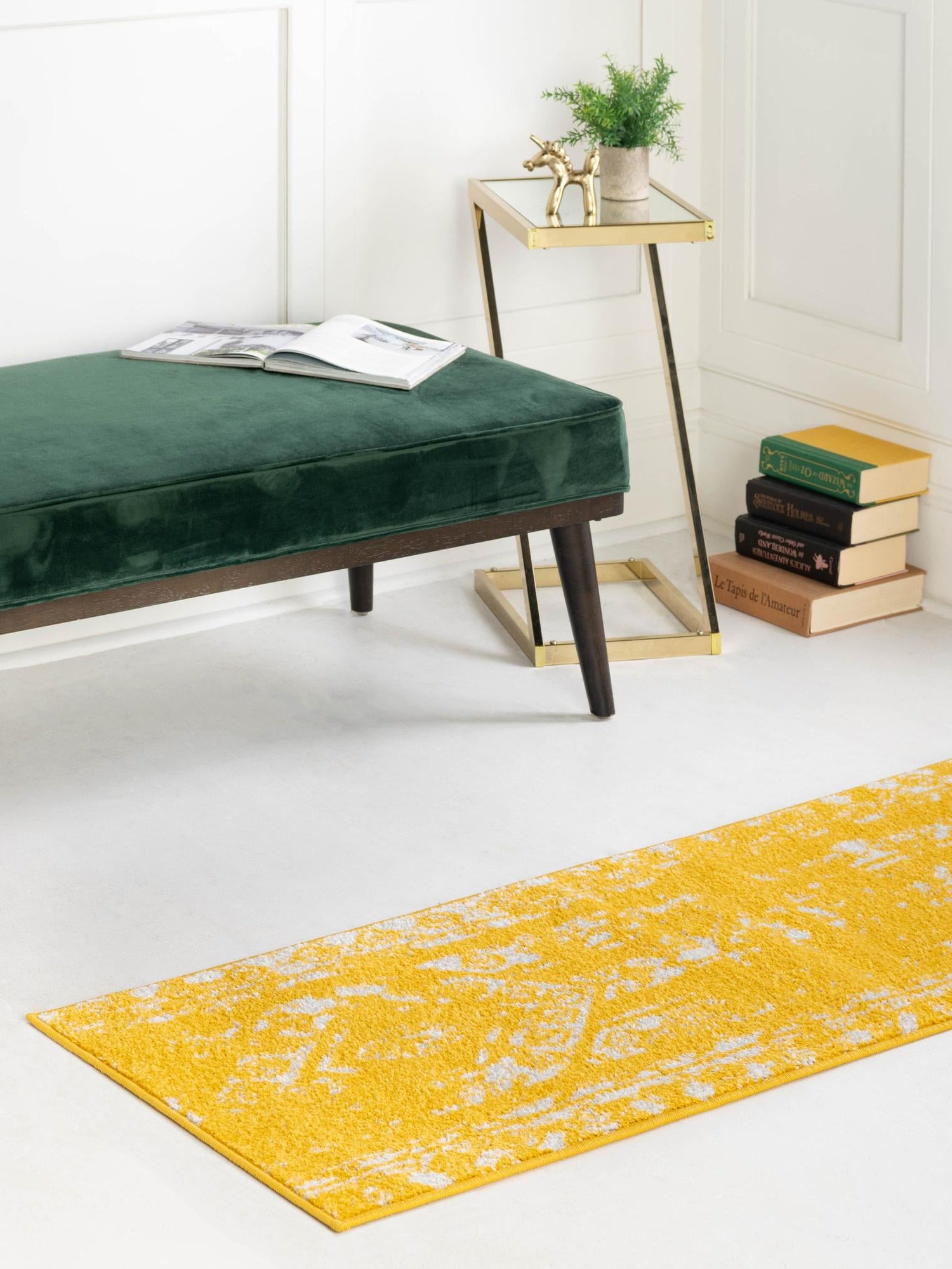 Yellow 2' x 6' 1 Lennon Runner Area Rug 100% Polypropylene Vintage Distressed Look Modern Contemporary Carpet for Home Decor for Sale at Rug Engine