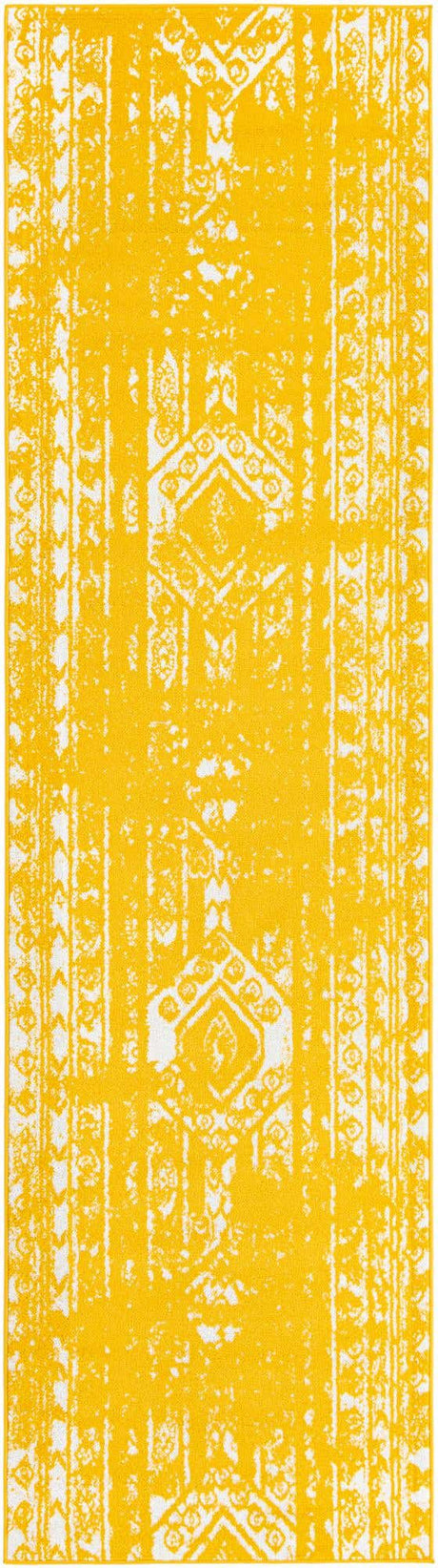 Yellow 2' 7 x 12' Lennon Runner Area Rug 100% Polypropylene Vintage Distressed Look Modern Contemporary Carpet for Home Decor for Sale at Rug Engine