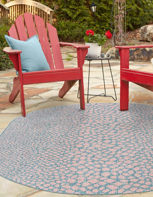 Pink and Aqua 7' 10 x 10' Jill Zarin Outdoor Oval Area Rug Weather Resistant for Patio, Deck, Terrace, Balcony, Porch Durable 100% Polypropylene Carpet for Outside for Sale at Rug Engine