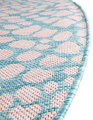 Pink and Aqua 7' 10 x 10' Jill Zarin Outdoor Oval Area Rug Weather Resistant for Patio, Deck, Terrace, Balcony, Porch Durable 100% Polypropylene Carpet for Outside for Sale at Rug Engine