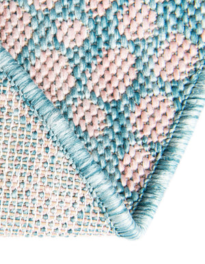 Pink and Aqua 7' 10 x 10' Jill Zarin Outdoor Oval Area Rug Weather Resistant for Patio, Deck, Terrace, Balcony, Porch Durable 100% Polypropylene Carpet for Outside for Sale at Rug Engine