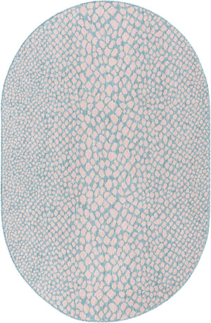 Pink and Aqua 5' 3 x 8' Jill Zarin Outdoor Oval Area Rug Weather Resistant for Patio, Deck, Terrace, Balcony, Porch Durable 100% Polypropylene Carpet for Outside for Sale at Rug Engine