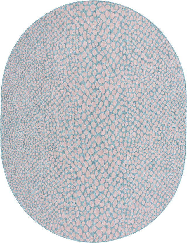 Pink and Aqua 7' 10 x 10' Jill Zarin Outdoor Oval Area Rug Weather Resistant for Patio, Deck, Terrace, Balcony, Porch Durable 100% Polypropylene Carpet for Outside for Sale at Rug Engine