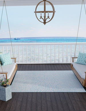 Pink and Aqua 10' 8 x 10' 8 Jill Zarin Outdoor Square Area Rug Weather Resistant for Patio, Deck, Terrace, Balcony, Porch Durable 100% Polypropylene Carpet for Outside for Sale at Rug Engine