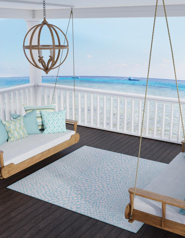Pink and Aqua 13' 1 x 13' 1 Jill Zarin Outdoor Square Area Rug Weather Resistant for Patio, Deck, Terrace, Balcony, Porch Durable 100% Polypropylene Carpet for Outside for Sale at Rug Engine