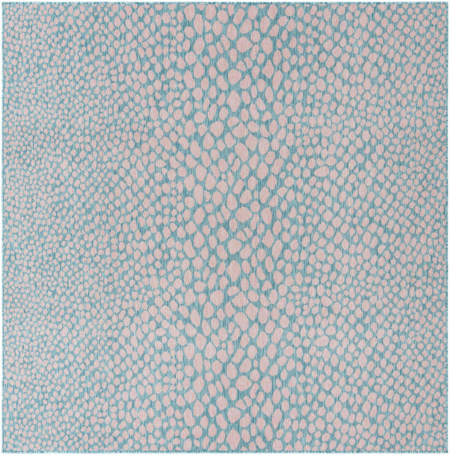Pink and Aqua 7' 10 x 7' 10 Jill Zarin Outdoor Square Area Rug Weather Resistant for Patio, Deck, Terrace, Balcony, Porch Durable 100% Polypropylene Carpet for Outside for Sale at Rug Engine