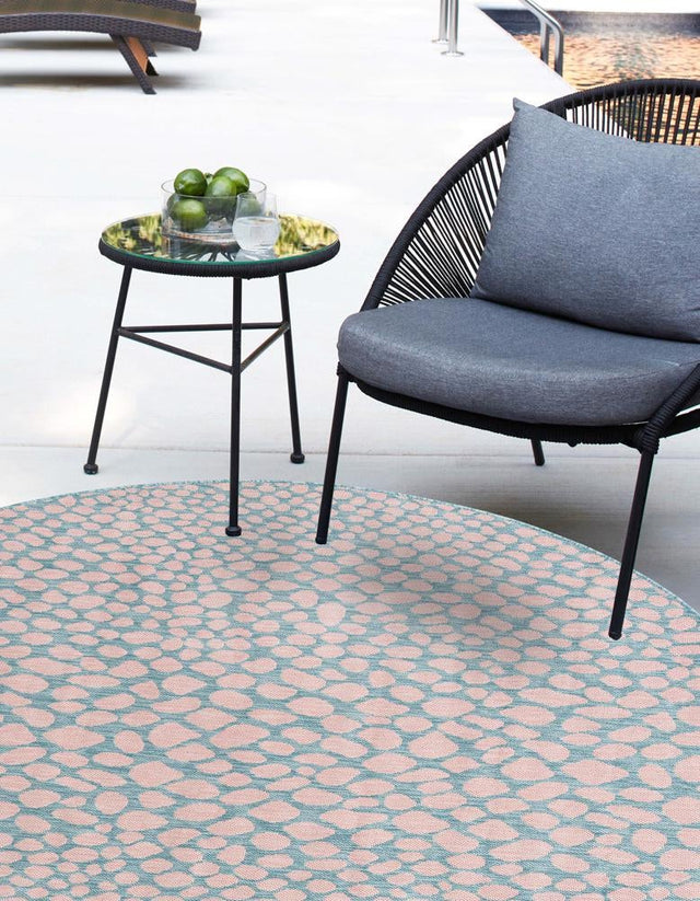 Pink and Aqua 3' 1 x 3' 1 Jill Zarin Outdoor Round Area Rug Weather Resistant for Patio, Deck, Terrace, Balcony, Porch Durable 100% Polypropylene Carpet for Outside for Sale at Rug Engine