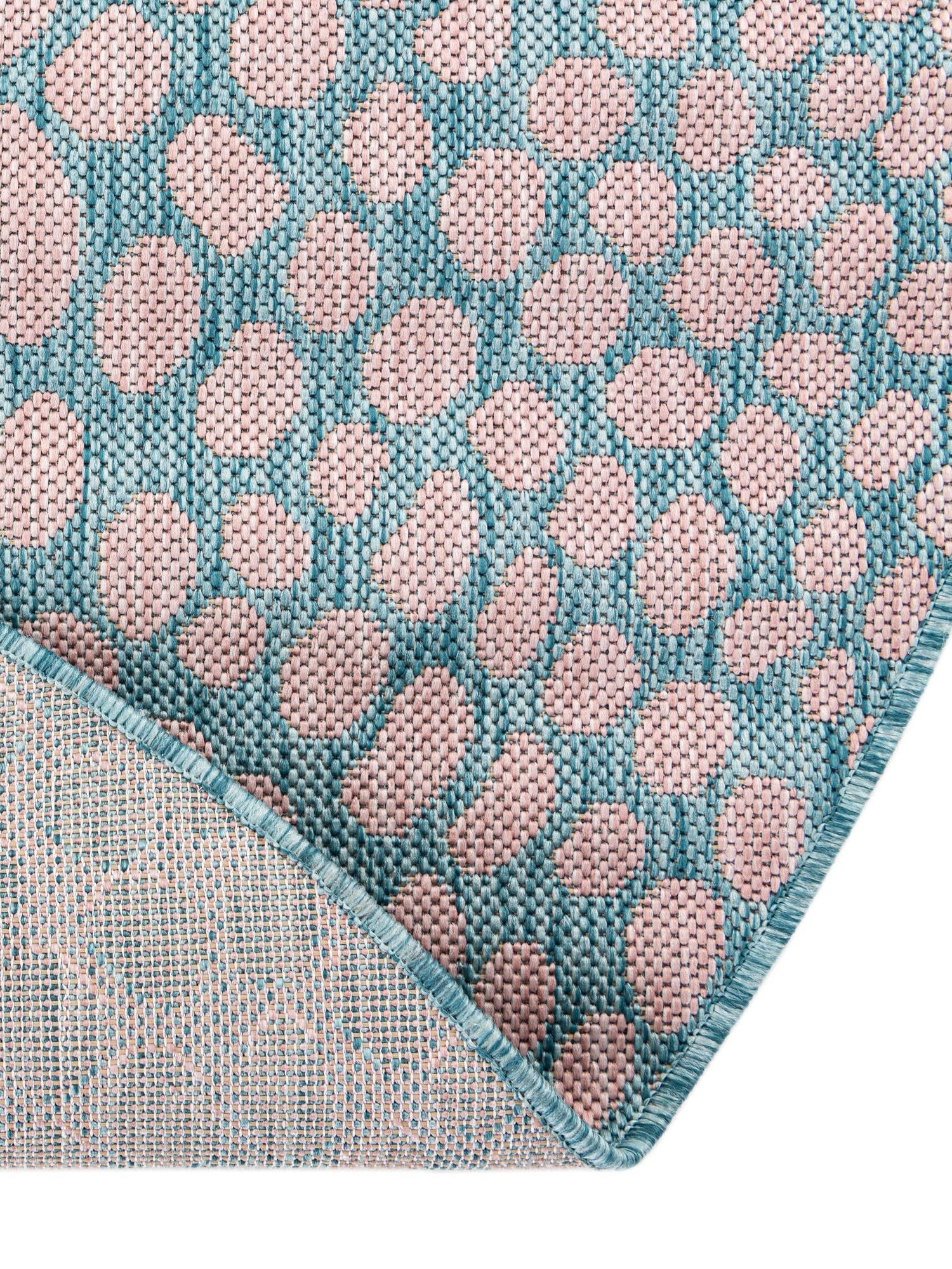 Pink and Aqua 3' 1 x 3' 1 Jill Zarin Outdoor Round Area Rug Weather Resistant for Patio, Deck, Terrace, Balcony, Porch Durable 100% Polypropylene Carpet for Outside for Sale at Rug Engine