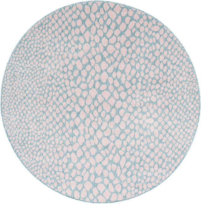 Pink and Aqua 6' 7 x 6' 7 Jill Zarin Outdoor Round Area Rug Weather Resistant for Patio, Deck, Terrace, Balcony, Porch Durable 100% Polypropylene Carpet for Outside for Sale at Rug Engine