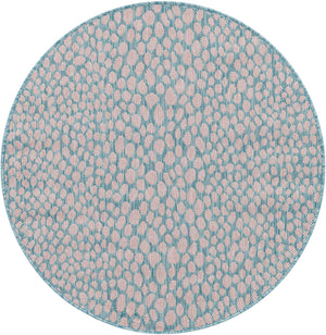 Pink and Aqua 3' 1 x 3' 1 Jill Zarin Outdoor Round Area Rug Weather Resistant for Patio, Deck, Terrace, Balcony, Porch Durable 100% Polypropylene Carpet for Outside for Sale at Rug Engine