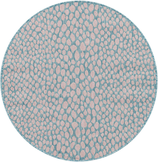Pink and Aqua 3' 1 x 3' 1 Jill Zarin Outdoor Round Area Rug Weather Resistant for Patio, Deck, Terrace, Balcony, Porch Durable 100% Polypropylene Carpet for Outside for Sale at Rug Engine