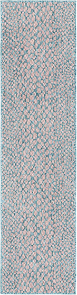 Pink and Aqua 2' x 8' Jill Zarin Outdoor Runner Area Rug Weather Resistant for Patio, Deck, Terrace, Balcony, Porch Durable 100% Polypropylene Carpet for Outside for Sale at Rug Engine