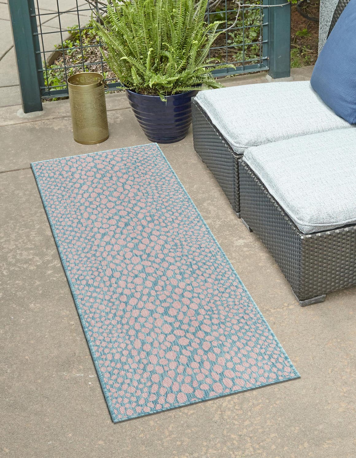 Pink and Aqua 2' x 6' 1 Jill Zarin Outdoor Runner Area Rug Weather Resistant for Patio, Deck, Terrace, Balcony, Porch Durable 100% Polypropylene Carpet for Outside for Sale at Rug Engine