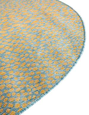 Yellow and Aqua 5' 3 x 8' Jill Zarin Outdoor Oval Area Rug Weather Resistant for Patio, Deck, Terrace, Balcony, Porch Durable 100% Polypropylene Carpet for Outside for Sale at Rug Engine