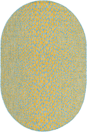 Yellow and Aqua 5' 3 x 8' Jill Zarin Outdoor Oval Area Rug Weather Resistant for Patio, Deck, Terrace, Balcony, Porch Durable 100% Polypropylene Carpet for Outside for Sale at Rug Engine