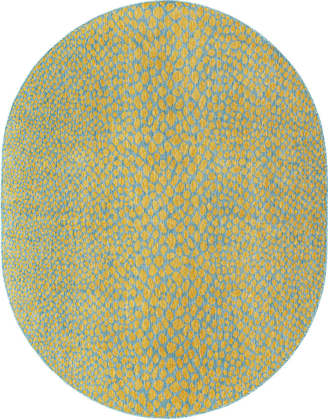 Yellow and Aqua 7' 10 x 10' Jill Zarin Outdoor Oval Area Rug Weather Resistant for Patio, Deck, Terrace, Balcony, Porch Durable 100% Polypropylene Carpet for Outside for Sale at Rug Engine