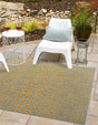 Yellow and Aqua 7' 10 x 7' 10 Jill Zarin Outdoor Square Area Rug Weather Resistant for Patio, Deck, Terrace, Balcony, Porch Durable 100% Polypropylene Carpet for Outside for Sale at Rug Engine