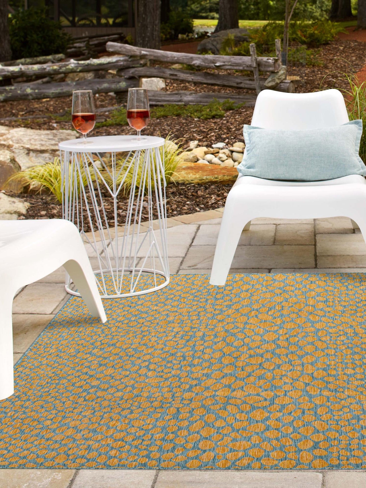 Yellow and Aqua 7' 10 x 7' 10 Jill Zarin Outdoor Square Area Rug Weather Resistant for Patio, Deck, Terrace, Balcony, Porch Durable 100% Polypropylene Carpet for Outside for Sale at Rug Engine