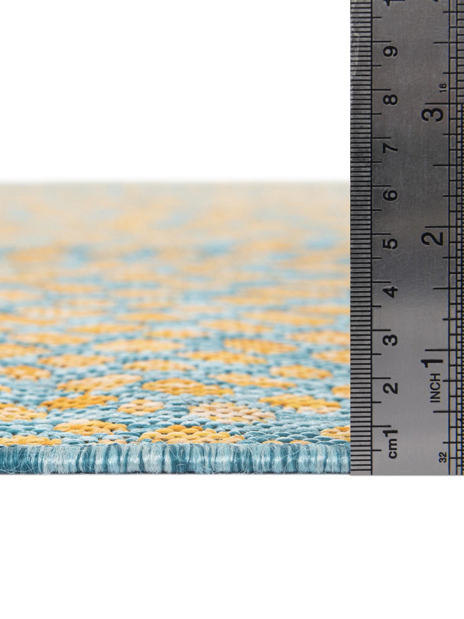 Yellow and Aqua 7' 10 x 7' 10 Jill Zarin Outdoor Square Area Rug Weather Resistant for Patio, Deck, Terrace, Balcony, Porch Durable 100% Polypropylene Carpet for Outside for Sale at Rug Engine