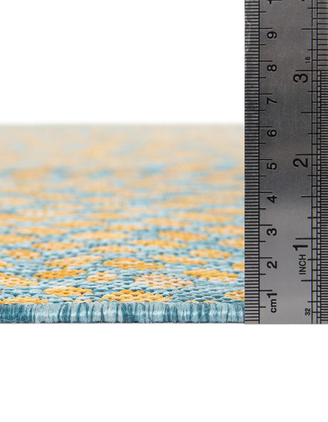 Yellow and Aqua 7' 10 x 7' 10 Jill Zarin Outdoor Square Area Rug Weather Resistant for Patio, Deck, Terrace, Balcony, Porch Durable 100% Polypropylene Carpet for Outside for Sale at Rug Engine