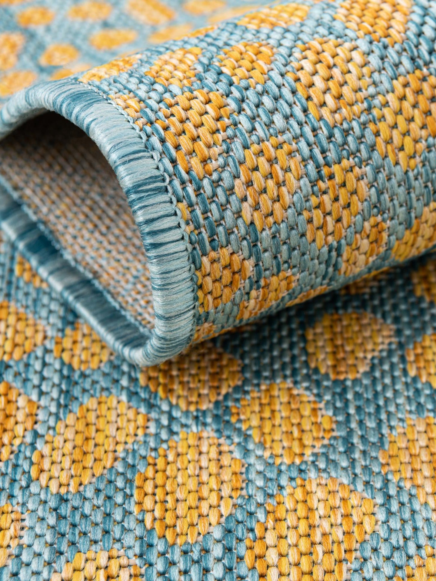 Yellow and Aqua 7' 10 x 7' 10 Jill Zarin Outdoor Square Area Rug Weather Resistant for Patio, Deck, Terrace, Balcony, Porch Durable 100% Polypropylene Carpet for Outside for Sale at Rug Engine