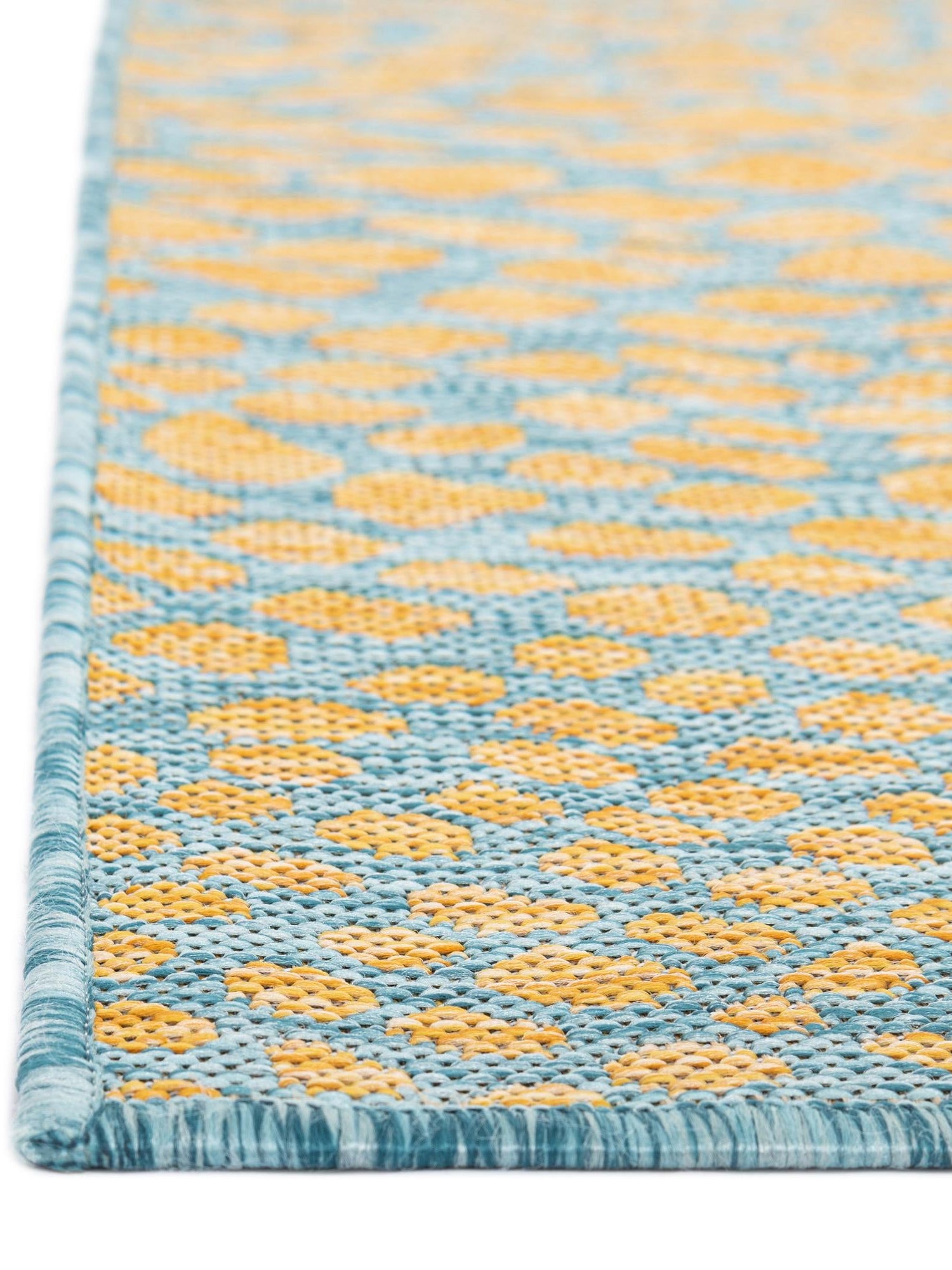 Yellow and Aqua 7' 10 x 7' 10 Jill Zarin Outdoor Square Area Rug Weather Resistant for Patio, Deck, Terrace, Balcony, Porch Durable 100% Polypropylene Carpet for Outside for Sale at Rug Engine
