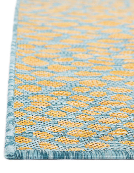 Yellow and Aqua 7' 10 x 7' 10 Jill Zarin Outdoor Square Area Rug Weather Resistant for Patio, Deck, Terrace, Balcony, Porch Durable 100% Polypropylene Carpet for Outside for Sale at Rug Engine