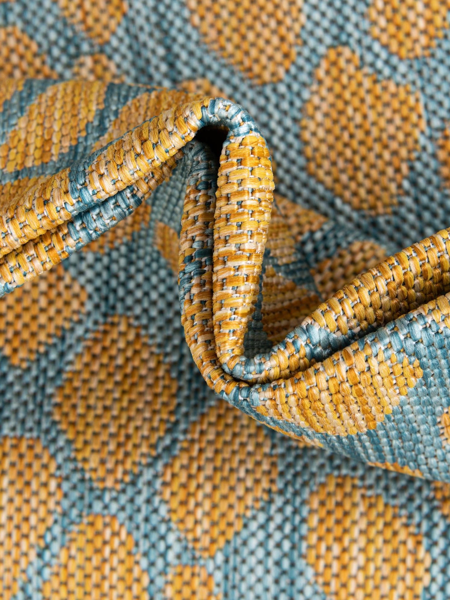 Yellow and Aqua 7' 10 x 7' 10 Jill Zarin Outdoor Square Area Rug Weather Resistant for Patio, Deck, Terrace, Balcony, Porch Durable 100% Polypropylene Carpet for Outside for Sale at Rug Engine