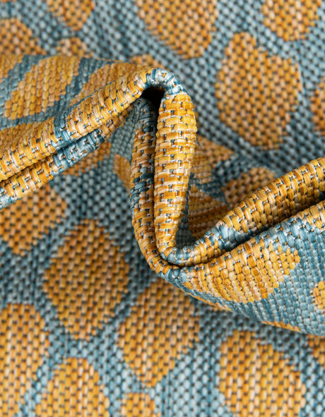 Yellow and Aqua 7' 10 x 7' 10 Jill Zarin Outdoor Square Area Rug Weather Resistant for Patio, Deck, Terrace, Balcony, Porch Durable 100% Polypropylene Carpet for Outside for Sale at Rug Engine