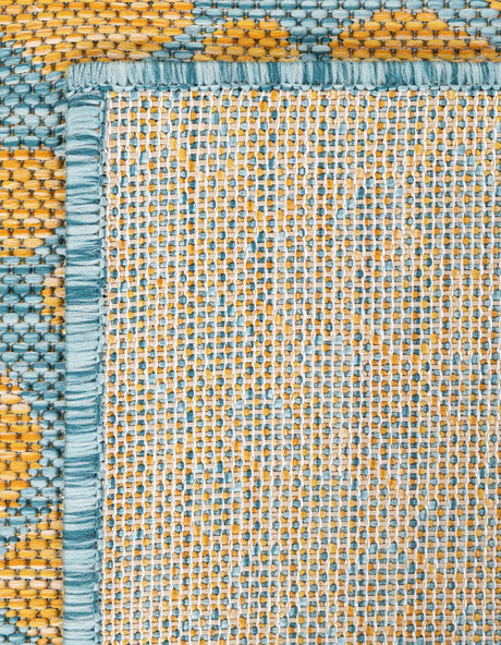 Yellow and Aqua 7' 10 x 7' 10 Jill Zarin Outdoor Square Area Rug Weather Resistant for Patio, Deck, Terrace, Balcony, Porch Durable 100% Polypropylene Carpet for Outside for Sale at Rug Engine