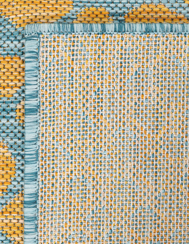 Yellow and Aqua 7' 10 x 7' 10 Jill Zarin Outdoor Square Area Rug Weather Resistant for Patio, Deck, Terrace, Balcony, Porch Durable 100% Polypropylene Carpet for Outside for Sale at Rug Engine
