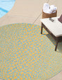 Yellow and Aqua 3' 1 x 3' 1 Jill Zarin Outdoor Round Area Rug Weather Resistant for Patio, Deck, Terrace, Balcony, Porch Durable 100% Polypropylene Carpet for Outside for Sale at Rug Engine