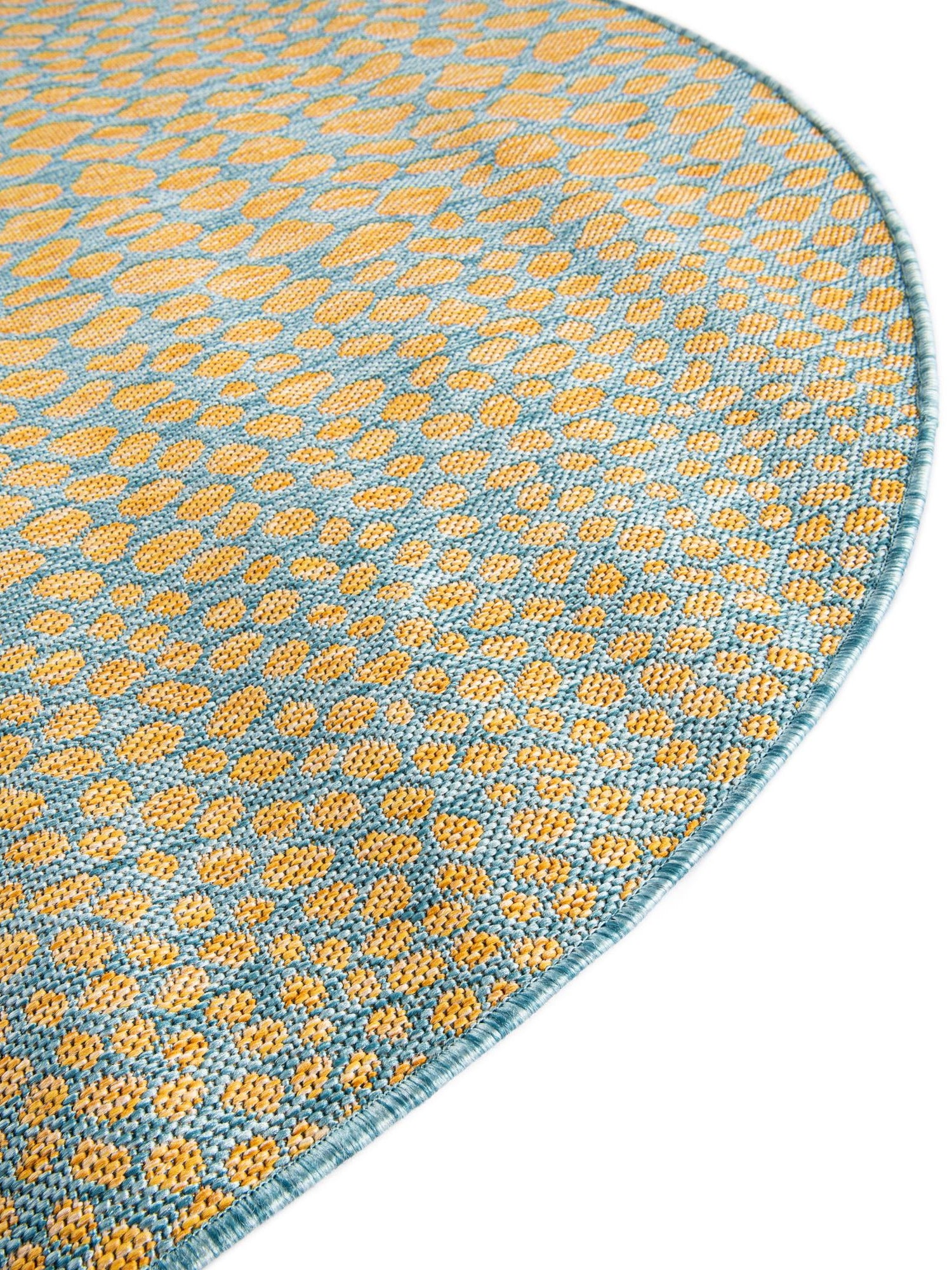 Yellow and Aqua 6' 7 x 6' 7 Jill Zarin Outdoor Round Area Rug Weather Resistant for Patio, Deck, Terrace, Balcony, Porch Durable 100% Polypropylene Carpet for Outside for Sale at Rug Engine