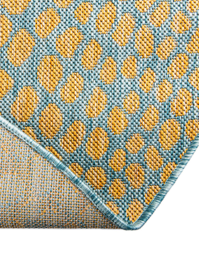 Yellow and Aqua 6' 7 x 6' 7 Jill Zarin Outdoor Round Area Rug Weather Resistant for Patio, Deck, Terrace, Balcony, Porch Durable 100% Polypropylene Carpet for Outside for Sale at Rug Engine