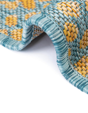 Yellow and Aqua 10' 8 x 10' 8 Jill Zarin Outdoor Round Area Rug Weather Resistant for Patio, Deck, Terrace, Balcony, Porch Durable 100% Polypropylene Carpet for Outside for Sale at Rug Engine