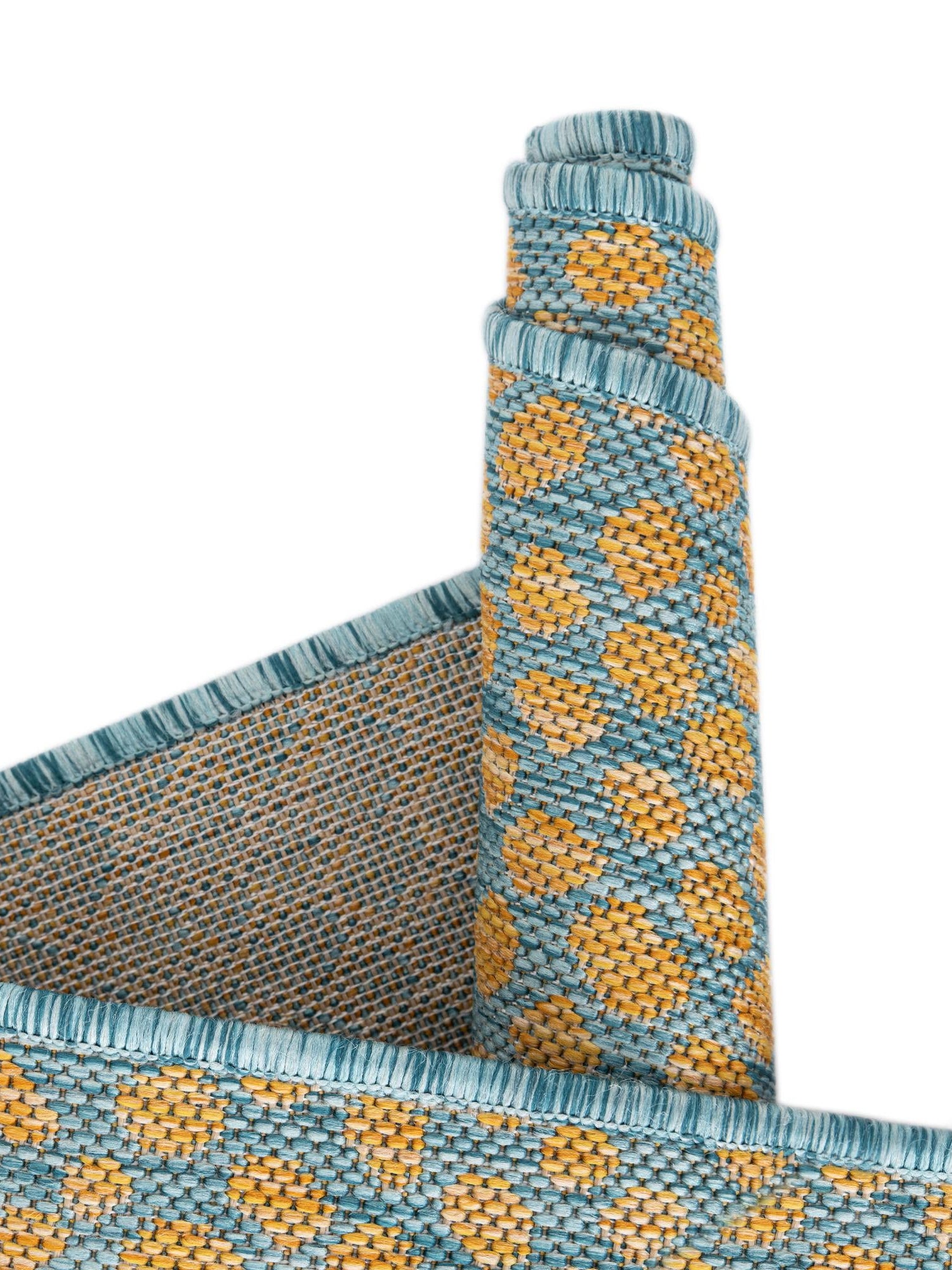 Yellow and Aqua 13' 1 x 13' 1 Jill Zarin Outdoor Round Area Rug Weather Resistant for Patio, Deck, Terrace, Balcony, Porch Durable 100% Polypropylene Carpet for Outside for Sale at Rug Engine