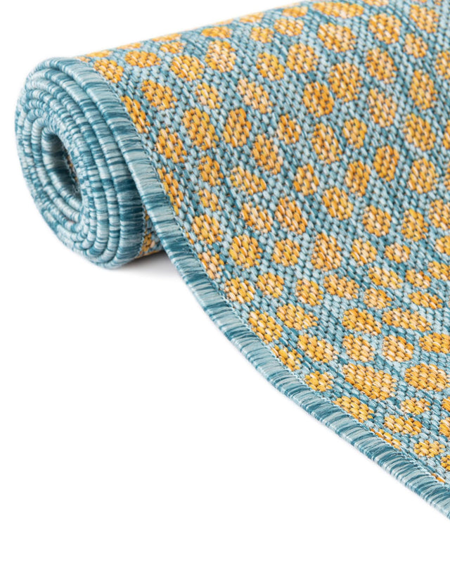 Yellow and Aqua 10' 8 x 10' 8 Jill Zarin Outdoor Round Area Rug Weather Resistant for Patio, Deck, Terrace, Balcony, Porch Durable 100% Polypropylene Carpet for Outside for Sale at Rug Engine