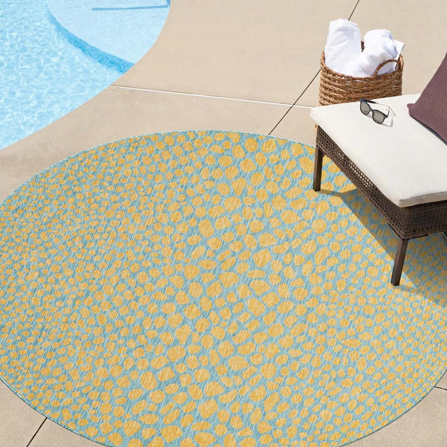Yellow and Aqua 10' 8 x 10' 8 Jill Zarin Outdoor Round Area Rug Weather Resistant for Patio, Deck, Terrace, Balcony, Porch Durable 100% Polypropylene Carpet for Outside for Sale at Rug Engine
