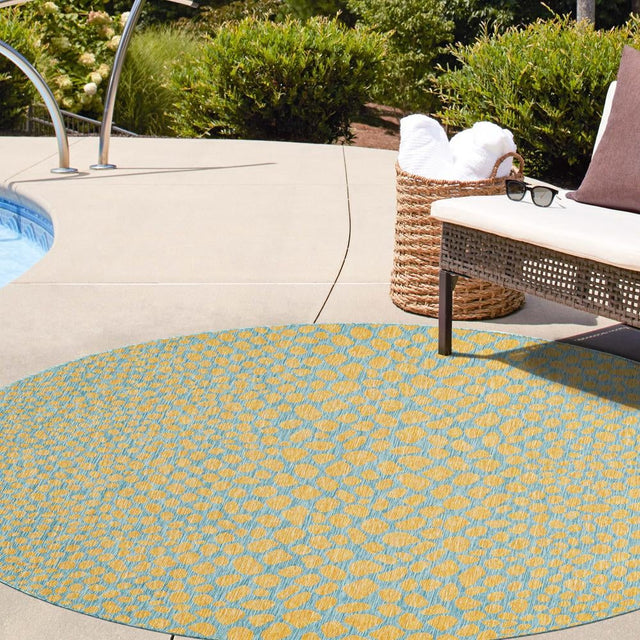 Yellow and Aqua 10' 8 x 10' 8 Jill Zarin Outdoor Round Area Rug Weather Resistant for Patio, Deck, Terrace, Balcony, Porch Durable 100% Polypropylene Carpet for Outside for Sale at Rug Engine